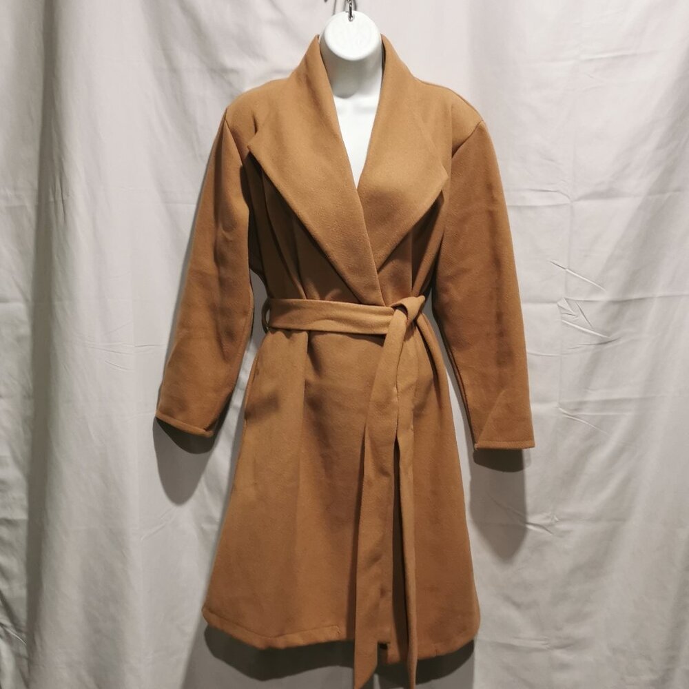 Camel Shawl Collar Wrap Coat Size XL NWOT #156